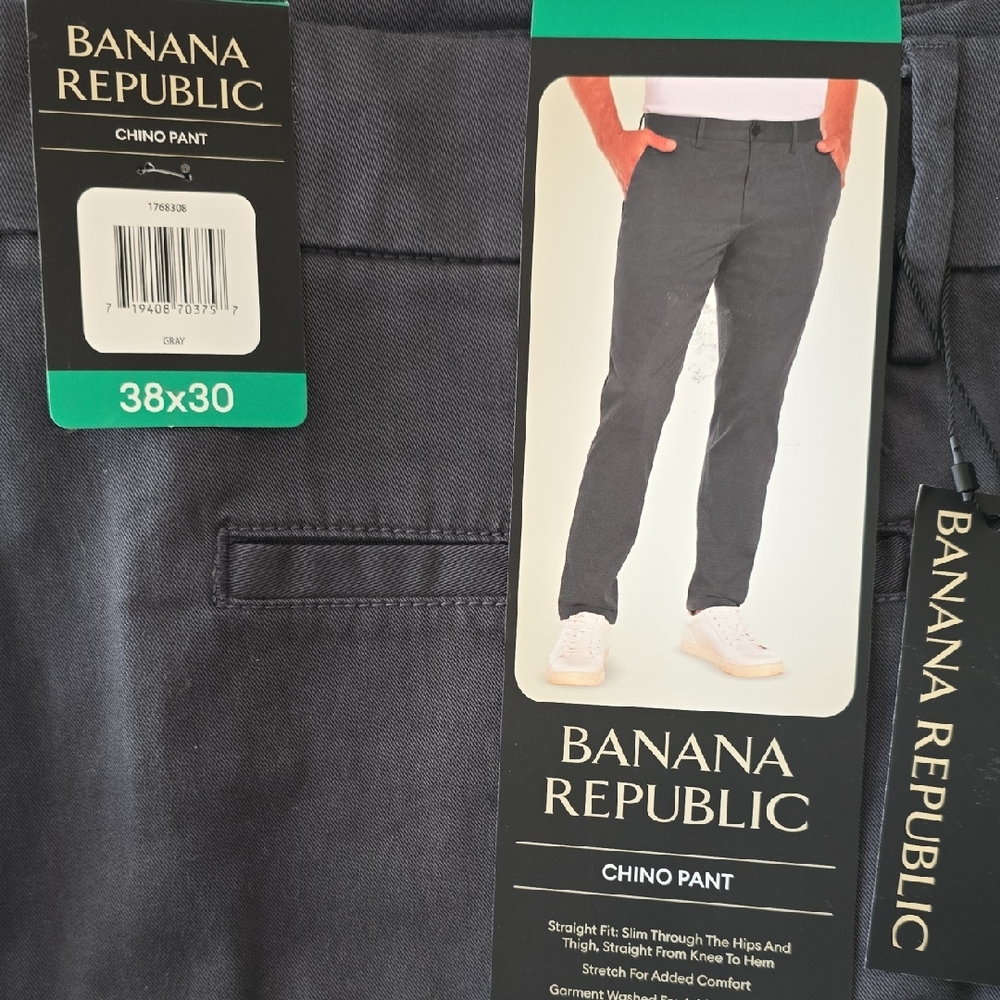 Brand New NWT Banana Republic Men's Chino Pants - Straight Fit Charcoal 38x30